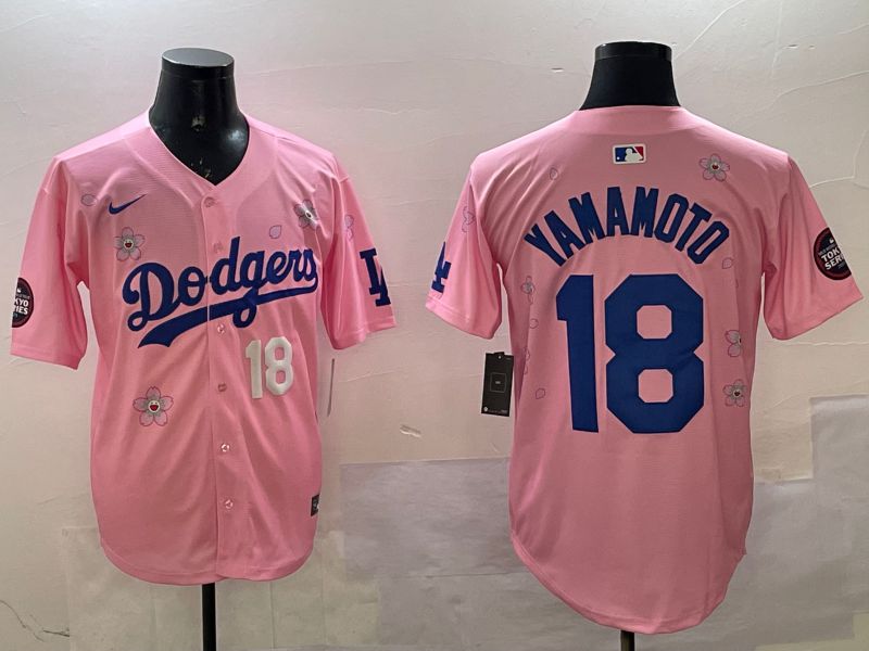 Men Los Angeles Dodgers 18 Yamamoto Pink Sakura Edition 2025 Nike MLB Jersey style 7